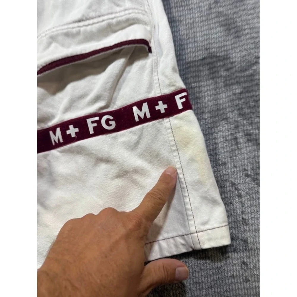 Marithe Francois Girbaud White Cargo Shorts Mens 40X13 Burgundy Strap Vintage
